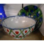 A Janice Tchalenko for Dartington Pottery large peacock bowl - sold with another similar with