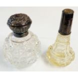 A silver flip-top hobnail cut glass spherical scent bottle - sold with another a/f