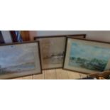 Brian Hayes: three framed coloured prints, all depicting Dartmouth estuary views