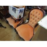 Two similar Victorian drawing room spoon back chairs with matching button back upholstery, both