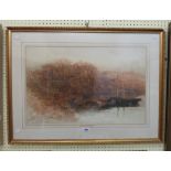 Thomas Dingle Jnr.: a gilt framed watercolour, depicting figures and boats on a river - signed and