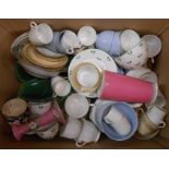 A box containing assorted ceramic items including Shelley part tea set, etc.