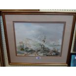 D. R. Matthews: a gilt framed watercolour entitled Aftermath, depicting a bleak landscape - signed