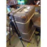 A vintage Flaxite cane bound travelling trunk with remains of weather coating