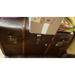 An old cane bound travelling trunk with weather coating and double tray fitted interior - sold