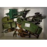 A box containing a quantity of die cast and other army vehicles and soldier figurines by Dinky and