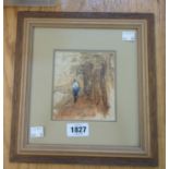 A framed mixed media picture of a figure - indistinctly signed