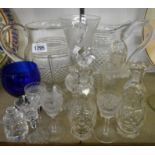 A small selection of glassware including early 19th Century helmet form hobnail cut jug (a/f),
