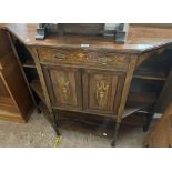 A 1.22m Edwardian inlaid rosewood display cabinet base section with drawer, double cupboard and