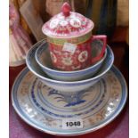 Two modern Chinese rice serving bowls - sold with a similar plate and red ground cup and cover