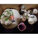 A box containing assorted ceramics including Royal Minton Hartland Abbey souvenir ware cup and