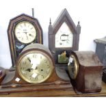 Two American shelf clocks - sold with a vintage Smiths Enfield bakelite cased mantle clock and an