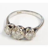 A marked 18ct white metal three stone diamond ring - approx. 1.2ct. TDW