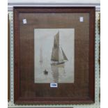 J.E. Downing: an oak framed and slipped watercolour, depicting a figure in a rowing boat heading