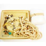 Various simulated pearl necklaces - sold with vintage ear-rings