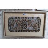 A framed 19th Century beadwork table stand panel with floral decoration within a repeat pattern