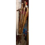 Seven carved wood walking sticks