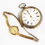 A vintage 9ct. gold cased lady's Everite wristwatch on plated bracelet - sold with a 935 silver
