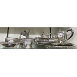 A quantity of silver plated items including teaware and a pierced basket, etc.