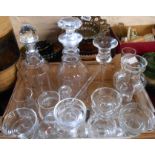 A box containing a quantity of glassware including decanters, Dartington glass candlesticks, etc.