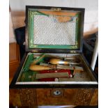 A Victorian Tunbridge ware work box and contents