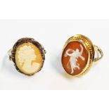 A hallmarked 375 gold oval cameo panel ring - sold with another