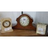 An early 20th Century inlaid mahogany cased desk timepiece - sold with a small Art Deco marble cased