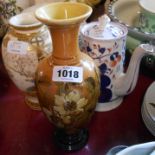 A Barbotine decorated vase, a Japanese late Satsuma pottery vase and a Staffordshire Gaudy Welsh