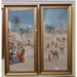 Giovanni Barbaro: a pair of gilt framed watercolours, depicting North African walled town street