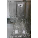 A pair of Italian press moulded glass vases - sold with a cut glass cruet (stopper missing)