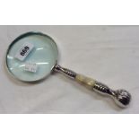 A modern plated and mother-of-pearl handled magnifying glass