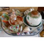 A selection of ceramic items including Chinese dish and ginger jar, Japanese moriage vases, etc.