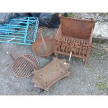 A quantity of metalware including iron fire basket, glue pot, etc.