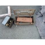 A metal box containing various items including part socket set, chains, mole grip, etc. - sold