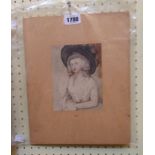 An unframed watercolour half length portrait of a seated lady in 18th Century dress