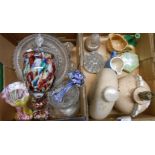 Two boxes containing a selection of ceramics and glassware including end of day glass, stoneware hot