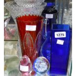 A small selection of glassware including Bohemian flash cut jug and vase, large cut crystal vase,