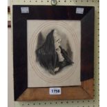 An oval watercolour portrait of a Spanish lady - frame a/f