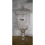 A 20th Century cut and engraved glass cup and cover