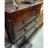 A 1.13m Victorian mahogany chest of two short and three long graduated drawers, set on raised turned