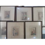 A set of six Hogarth framed antique coloured engravings, depicting London street vendors
