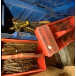 A modern tool box and tray containing a quantity of assorted tools including hammers, files, etc.