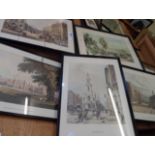 Five framed coloured reprints, depicting named London streets and views