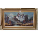 J. De Nooyer: a gilt framed oil on canvas entitled Alpine - signed - with details verso