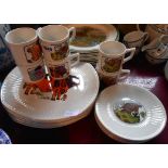 A set of six vintage English Ironstone Pottery 'Beefeater' steak plates (1 a/f) - sold with six