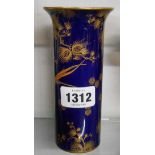 An Art Deco Crown Ducal cylindrical vase decorated in gilt with butterfly and hummingbird amidst