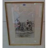 Edouard Detaille: a gilt framed part coloured print, depicting North African horsemen