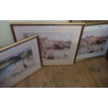 †William Russell Flint: three gilt framed coloured prints depicting ladies on a beach