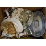 A box containing a selection of assorted ceramic items and glassware including vintage sweet jar,