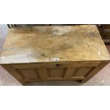 A 94cm antique elm and pitch pine lift-top linen chest - a/f, also replacement base board